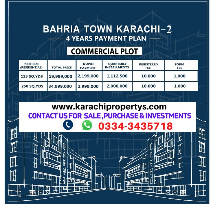 bahria town karachi 2 commercial plot payment plan latest